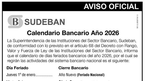 Tome Nota De Los Primeros Lunes Bancarios De 2026 En Venezuela