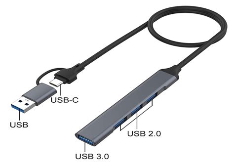 Разветвитель переходник USB HUB 4 in 2 USB-C and USB 3.0 to 4 Ports HUB ...