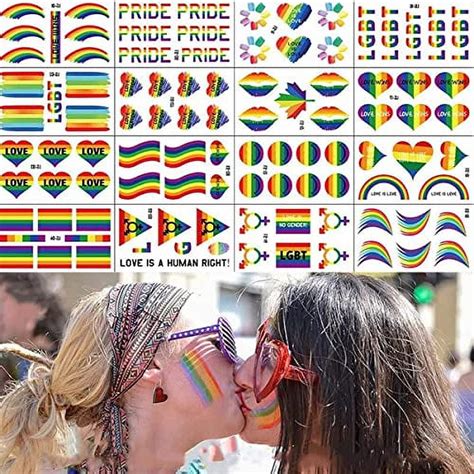 Haoyan Sheets Gay Pride Tattoo Stickers Set Lgbt Face Rainbow