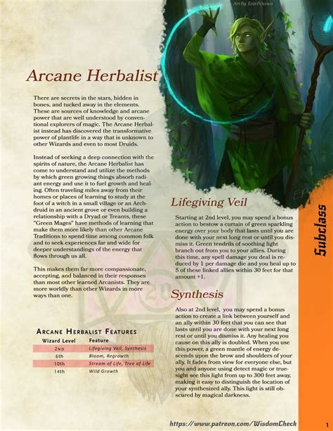 Wizard Subclass Arcane Herbalist Wisdom Check Dnd Classes Herbalist Dungeons And Dragons