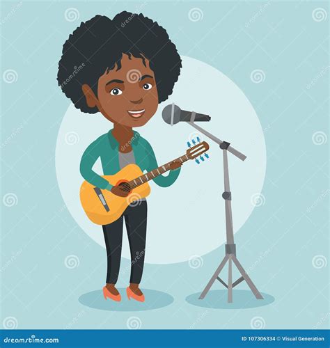 Mujer Que Canta En Un Mic Y Que Toca La Guitarra Ilustración del Vector