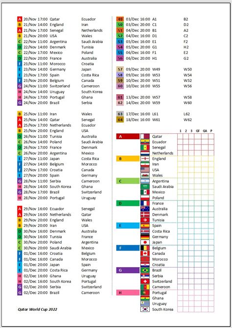 A simple WC schedule to print out in excel - you can set your timezone and language : r/football