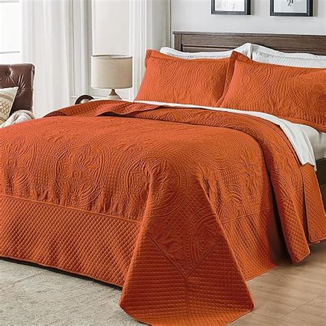 Qucover Oversized King Bedspread Burnt Orange King Size