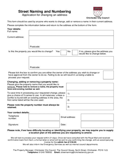 Fillable Online Chichestercity Gov Street Naming And Numbering