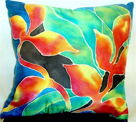 Hand Painted Silk Throw Pillow 206088 Fiber Art And Weaving For Sale