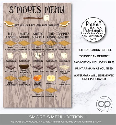 4 Smores Menus Printable Smores Bar Sign Smores Etsy