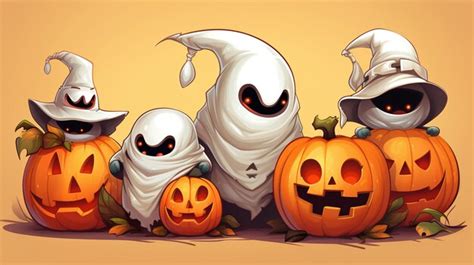 Premium Photo | Halloween background with hats pumpkin and a spider illustration background