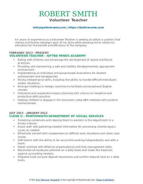 Student Teacher Volunteer Resume Volunteer Teacher Resume Samples