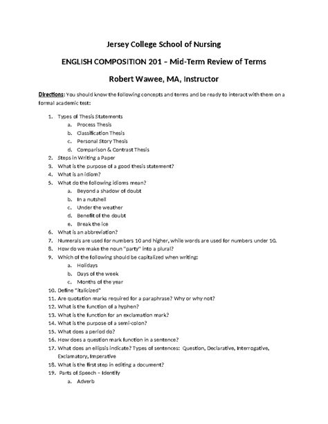 Engl Comp Mid Term Review Jersey College School Of Nursing English