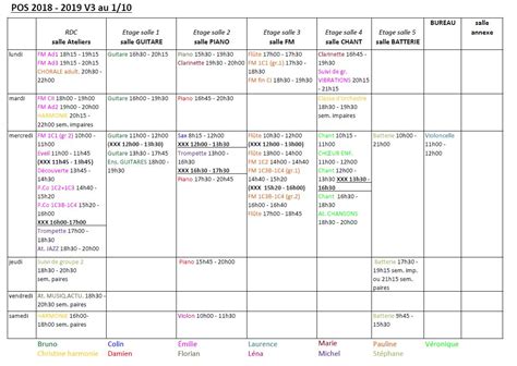 Plan Doccupation Des Salles Ecole De Musique Du Pays De