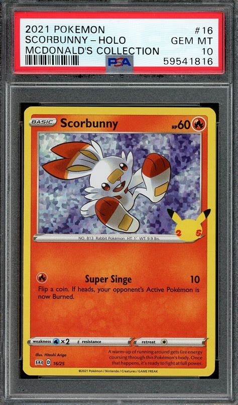 2021 Pokemon SCORBUNNY HOLO 16 McDonalds 25th Anniversary PSA 10 Gem