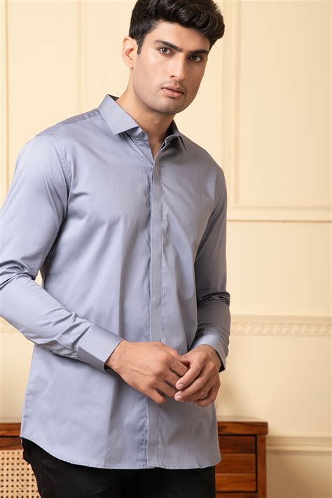 Hilo Design Mens Solid Grey Plain Shirt Hilo Design