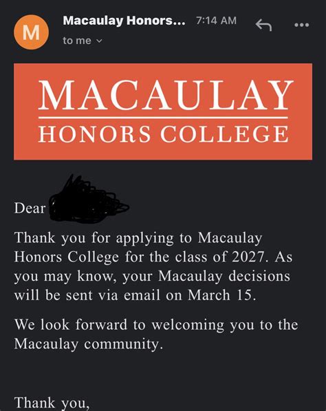 Macaulay Honors ‘27 Applicants Did Anyone Else Get This Email R Cuny