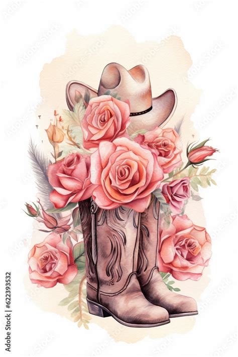 Ai Generated Illustration Of A Watercolor Painting Of Cowboy Boots And