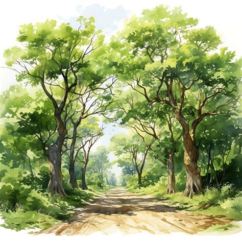 Premium Photo Watercolor Of Kapok Trees Forest With Vibrant Green And