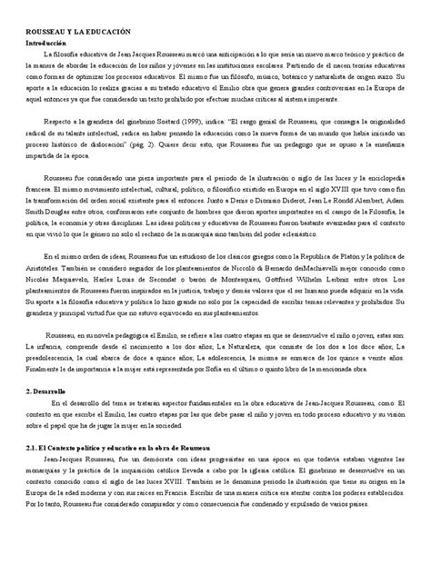 Rousseau Y La Educación Pdf Jean Jacques Rousseau Emile O Sobre Educación