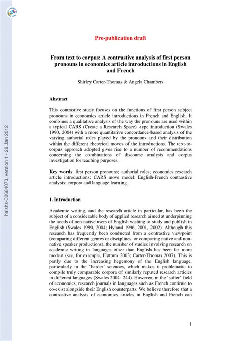 Pdf From Text To Corpus A Contrastive Analysis Of Economics Article