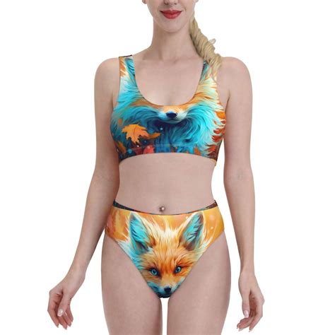 Logiee Fiery Red Maple Leaf Fox Print Women S Piece Bikini Set Halter