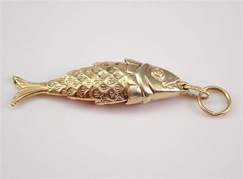 Vintage Movable FISH Charm In 14K Yellow Gold Antique Articulated Koi