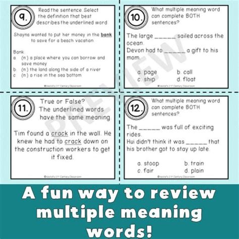 Multiple Meaning Words Task Cards Vestal S 21st Century Classroom