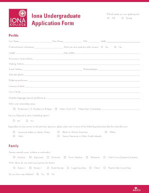 Fillable Online Iona Undergraduate Application Form Fax