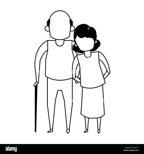 grandparents senior old people cartoon faceless in black and white ...