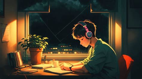 Premium Photo Lofi Boy Relaxing Study Session With Chill Vibes