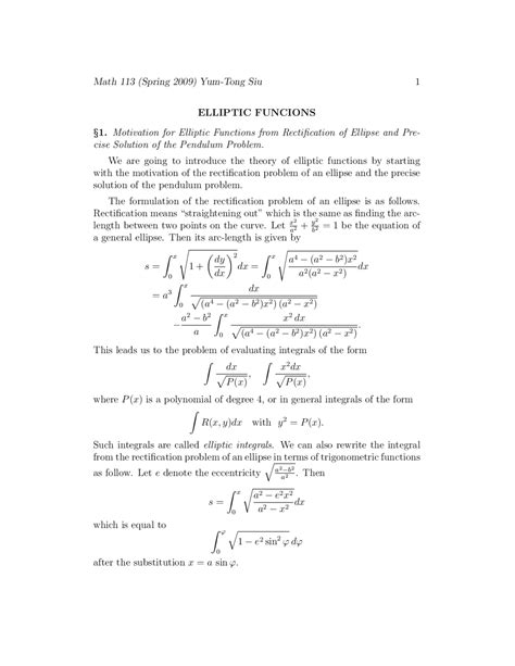 elliptic function lecture notes mathematics study notes complex