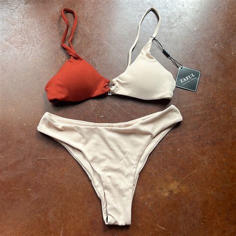 Zaful Swim Nwt Zaful Rust And Beige Two Town High Cut Bikini Poshmark