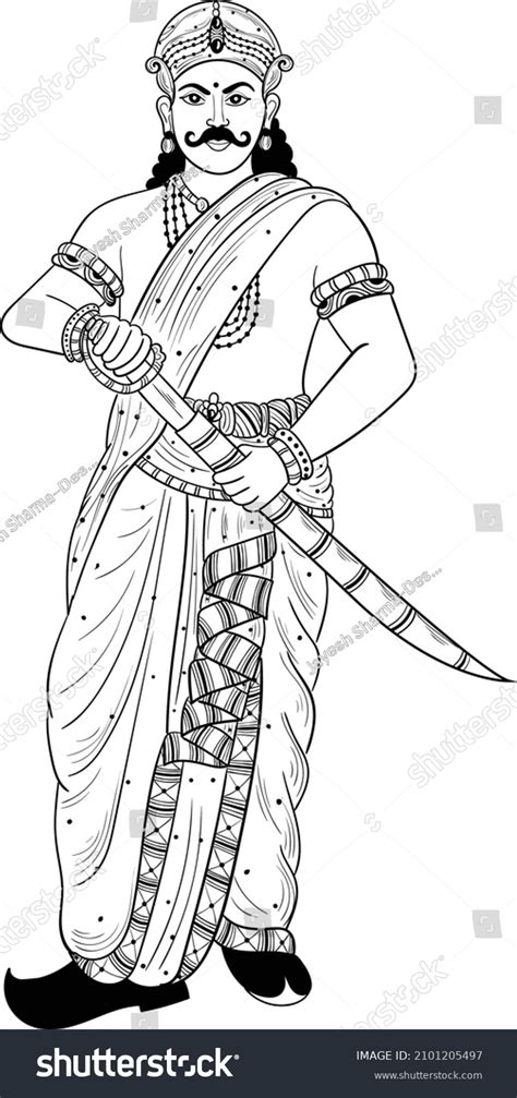 Indian King Black White Line Drawing Stock Vector Royalty Free