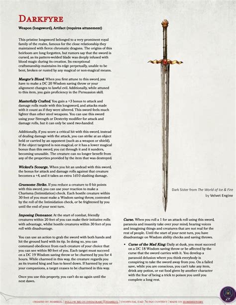 Magic Item Darkfyre Todays Entry For Swordtember Prompt Royal A Longsword Insp Dnd