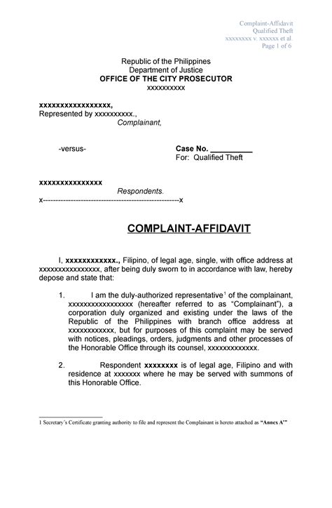 complaint affidavit qt complaint affidavit qualified theft xxxxxxxx