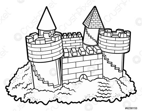 Cartoon cute doodle sand castle Summer beach entertainment vector funny ...