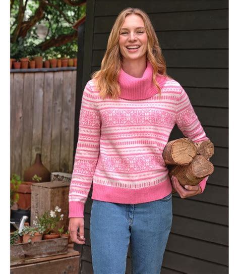 Pink Multi Cowl Neck Fairisle Jumper WoolOvers UK