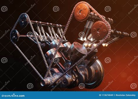 3d Illustration Of An Internal Combustion Engine Engine Parts Crankshaft Pistons Fuel Supply