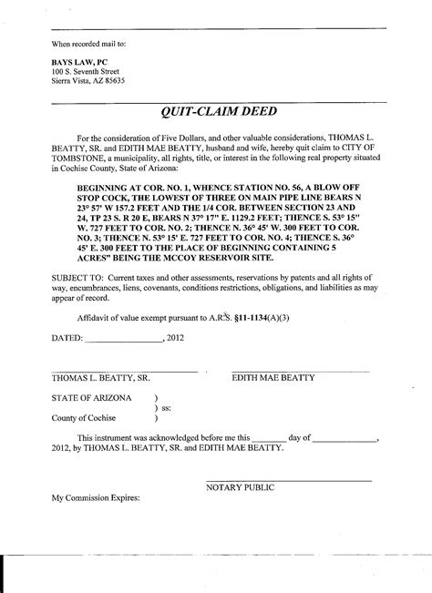 Quit Claim Deed Sample Form - Free Printable Documents