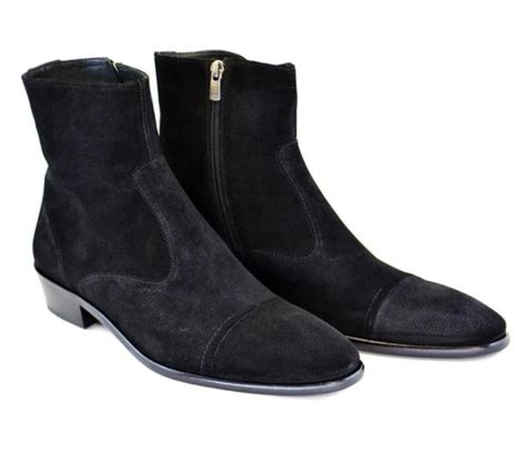 Handmade Men Black Cap Toe Ankle Boots Men Side Zipper Classic Ankle