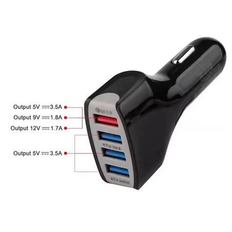 4 Port USB Car Charger Cigarette Lighter Adapter Socket Quick Charge 3. ...