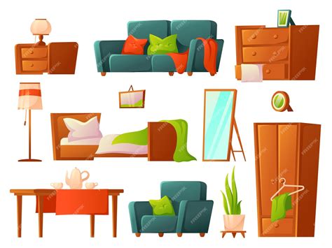 Premium Vector | Cartoon furniture bed lounge furnitures cozy house ...