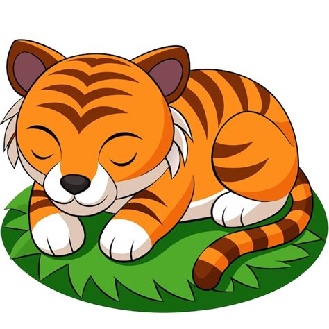 Premium Vector | A drawing of a tiger sleeping on a green leaf