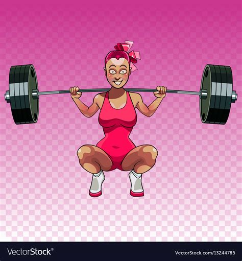 Cartoon Female Athlete Squats With A Barbell Vector Image