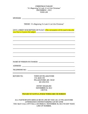 Fillable Online Pelahatchie Christmas Parade Application Christmas