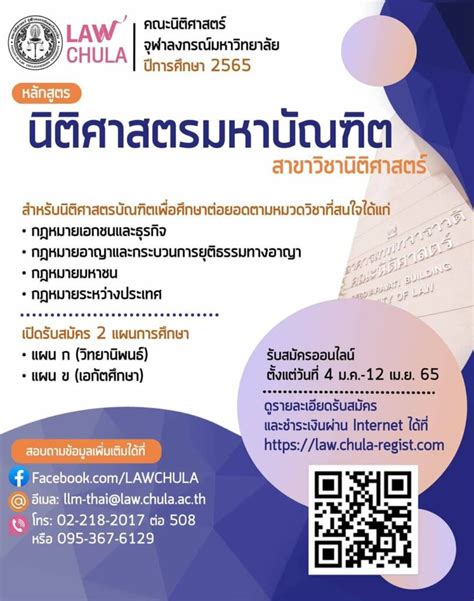 คณะนิติศาสตร์ จุฬาฯ เปิดรับสมัครผู้สนใจเข้าศึกษาหลักสูตรต่างๆ ปี