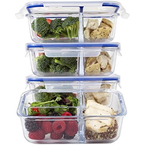 Large Premium 4 Pack 3 Compartment Glass Meal Prep Containers W New