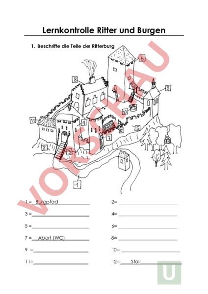 Arbeitsblatt Lernkontrolle Ritter Und Burgen Geschichte Mittelalter