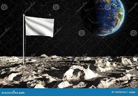 The Surface of the Moon with a Blank State Flag and the Planet Earth on ...