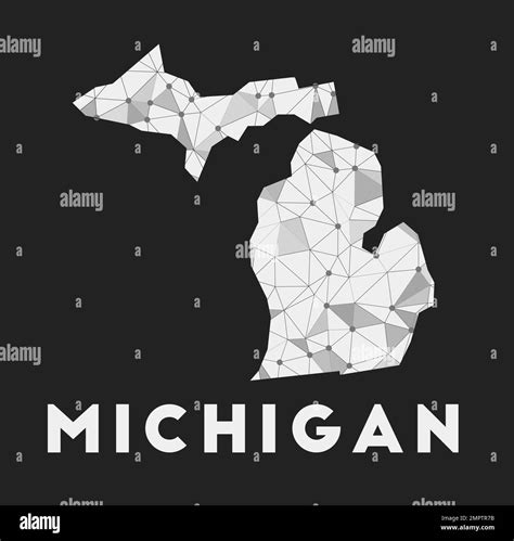 Michigan Communication Network Map Of Us State Michigan Trendy Geometric Design On Dark