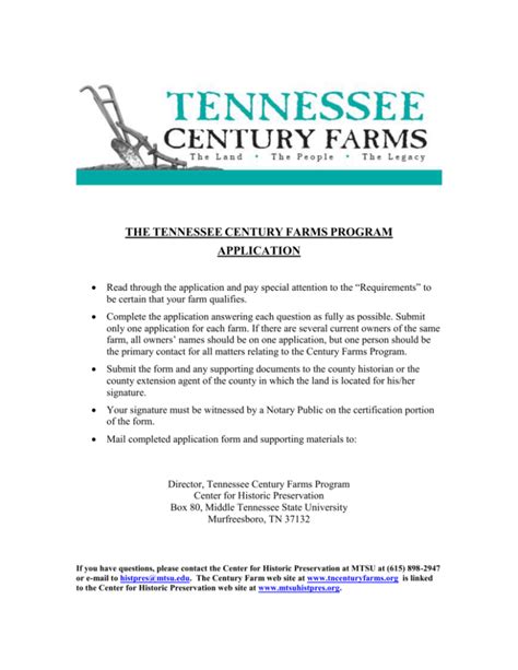 Application Tennessee Century Farms