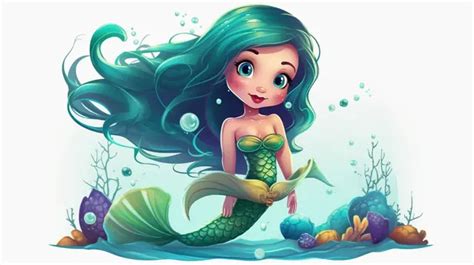 Cartoon Mermaid With Brown Hair In The Water Background Cartoon