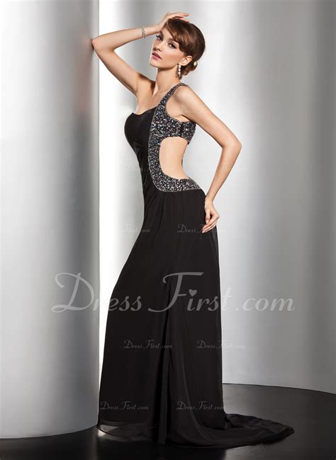 Trumpet Mermaid One Shoulder Sweep Train Chiffon Evening Dress With